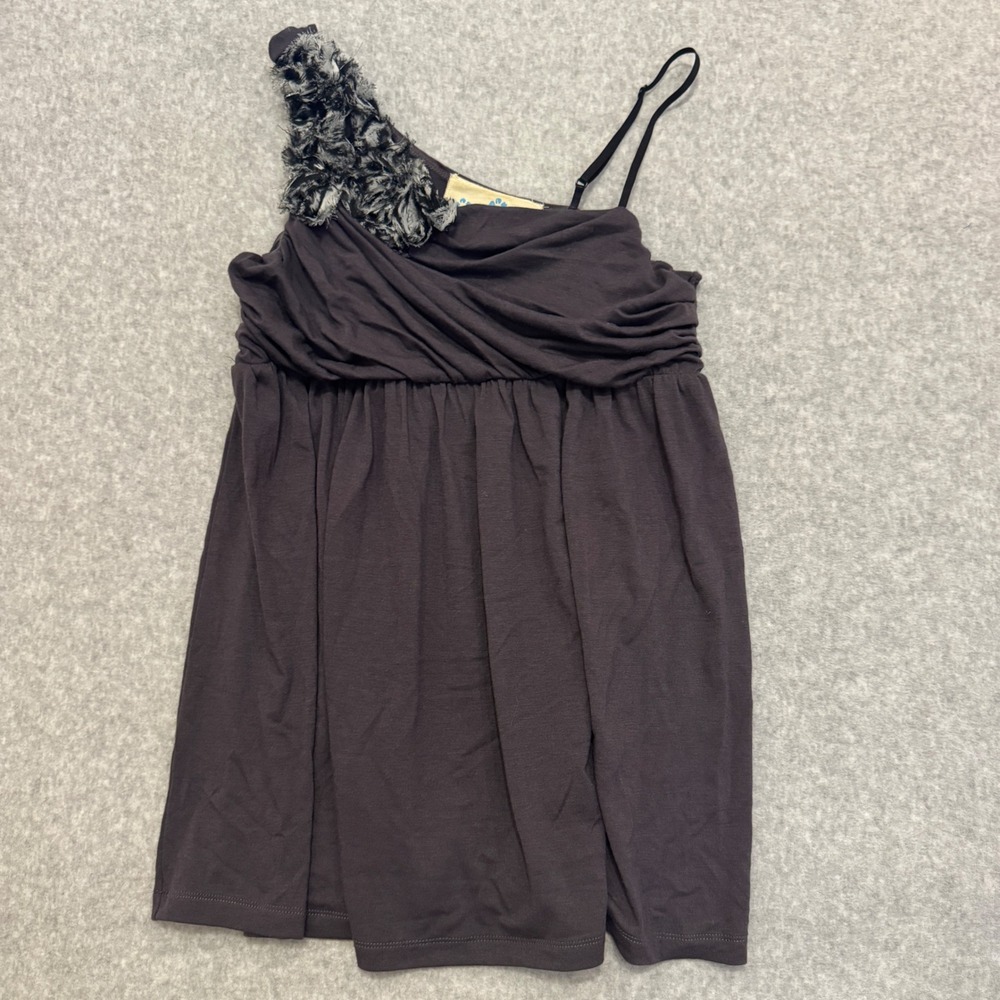 Y2K Nina & Sue Womens Charcoal Gray One Shoulder Rosette Babydoll Top Small